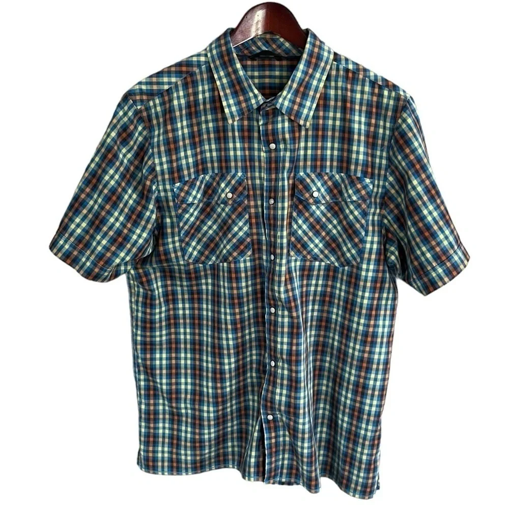 EUC The North Face Pearl Snap Button Plaid Men's Shirt Pockets Sz L